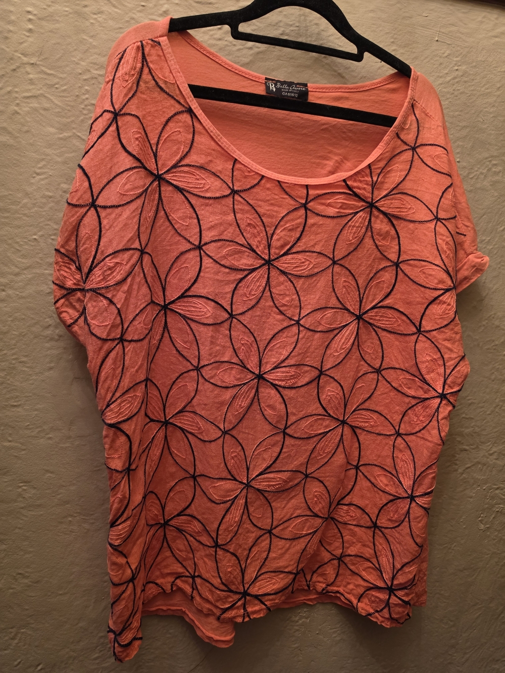Coral Linen Made In Italy Boho Oversized Embroidered Top S/M - Picture 4 of 10